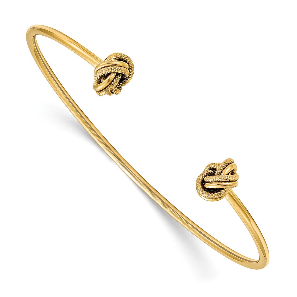 14K Polished and Textured Love Knot Flexible Cuff Bangle