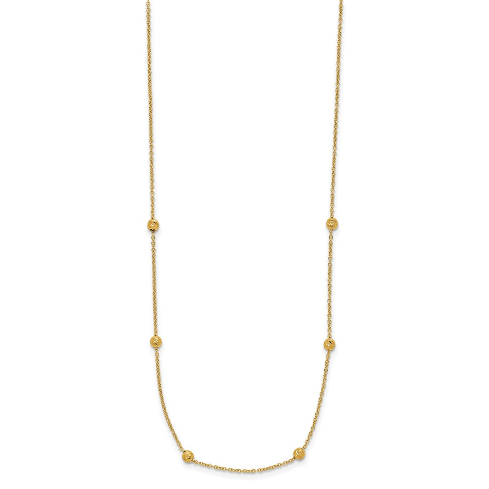 14K Polished Diamond-cut Beaded 17in with 2in ext. Necklace