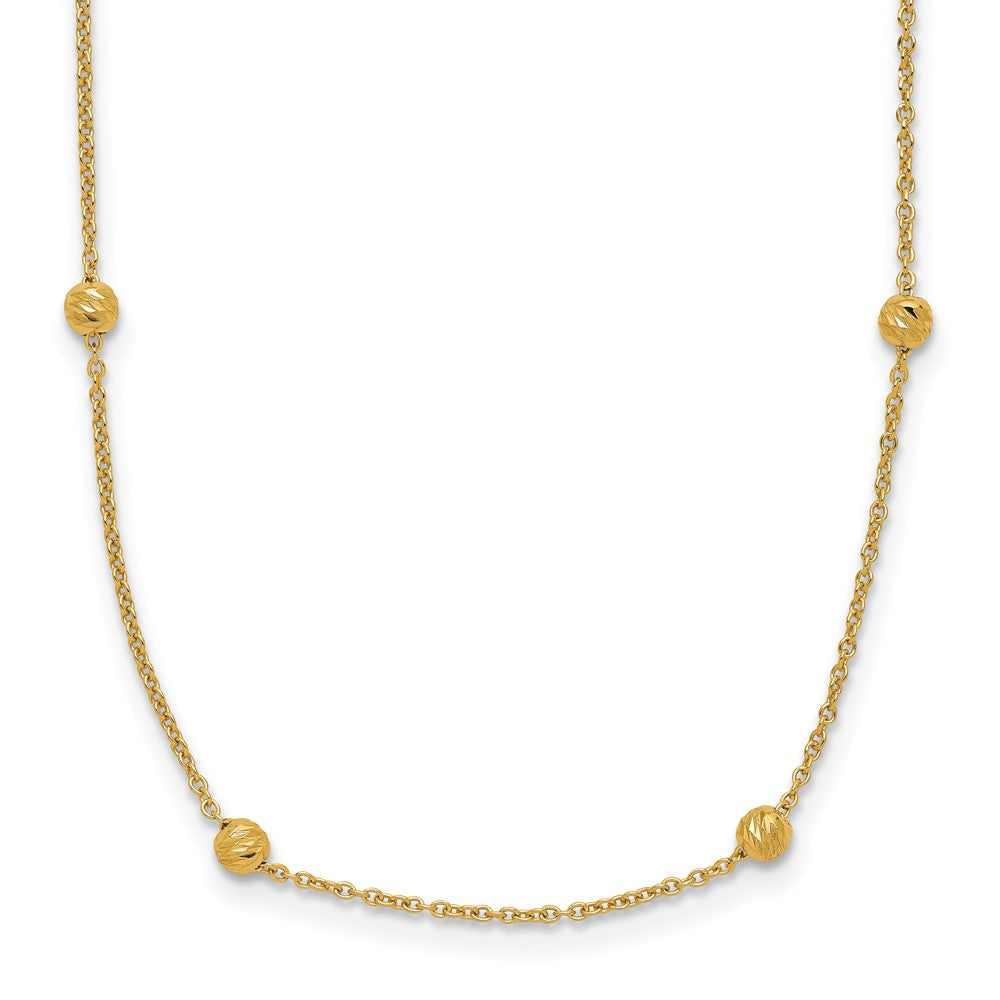 14K Polished Diamond-cut Beaded 17in with 2in ext. Necklace