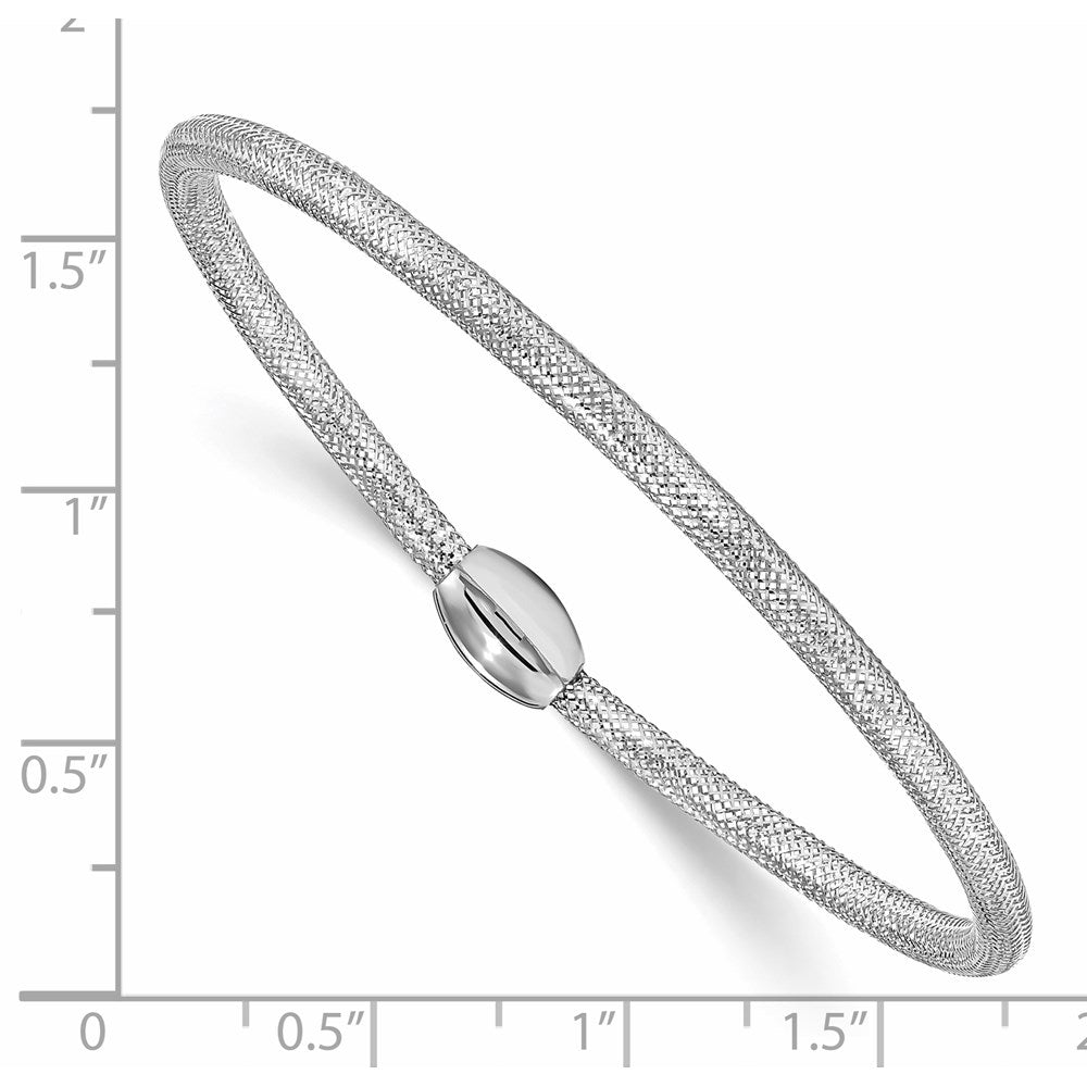 14K with White RH-plating Polished Mesh Stretch Bracelet
