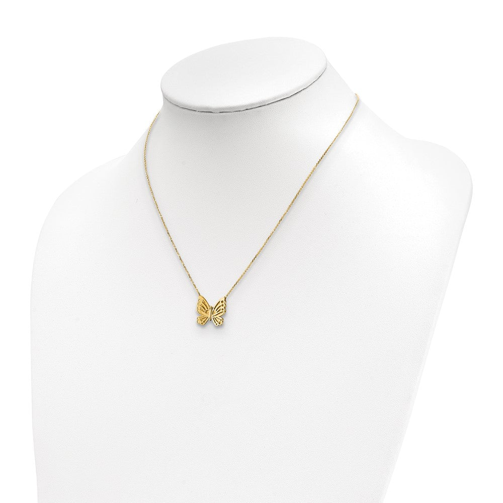 14K Polished and Brushed Butterfly with 2in ext Necklace