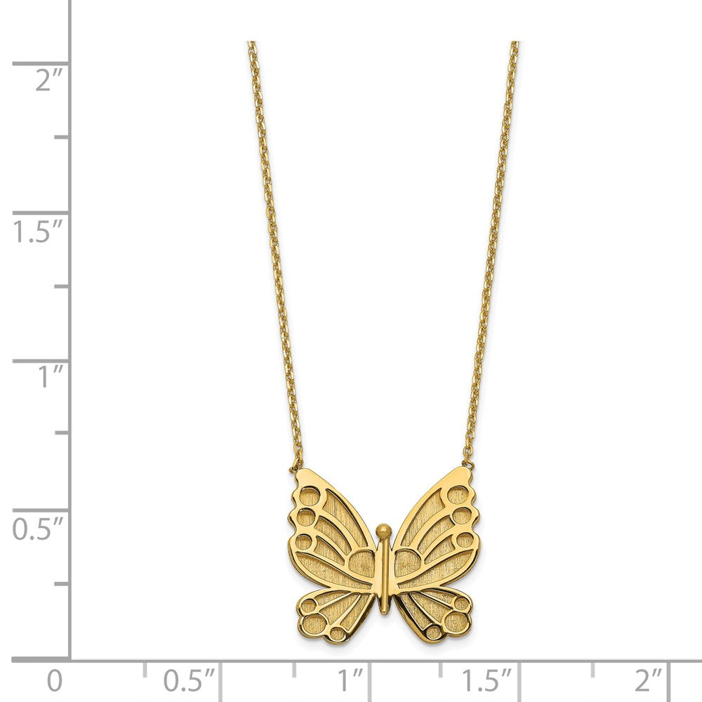 14K Polished and Brushed Butterfly with 2in ext Necklace