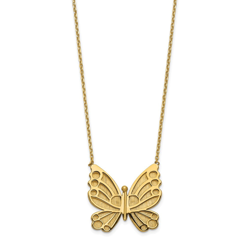 14K Polished and Brushed Butterfly with 2in ext Necklace
