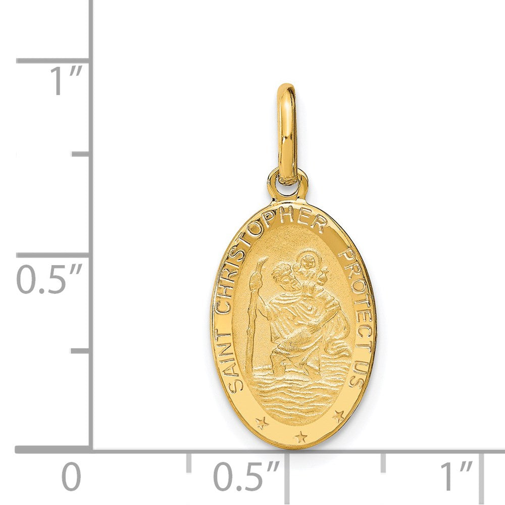 14K Polished and Satin Oval St. Christopher Pendant
