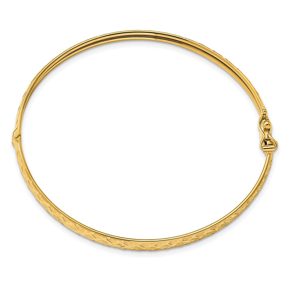 14K Polished and Diamond-cut Hinged Bangle