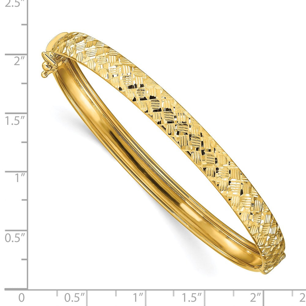 14K Polished and Diamond-cut Hinged Bangle