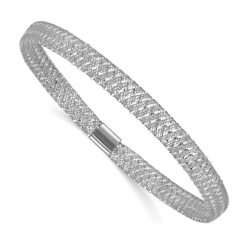 14K with White Rhodium-plating Stretch Bangle