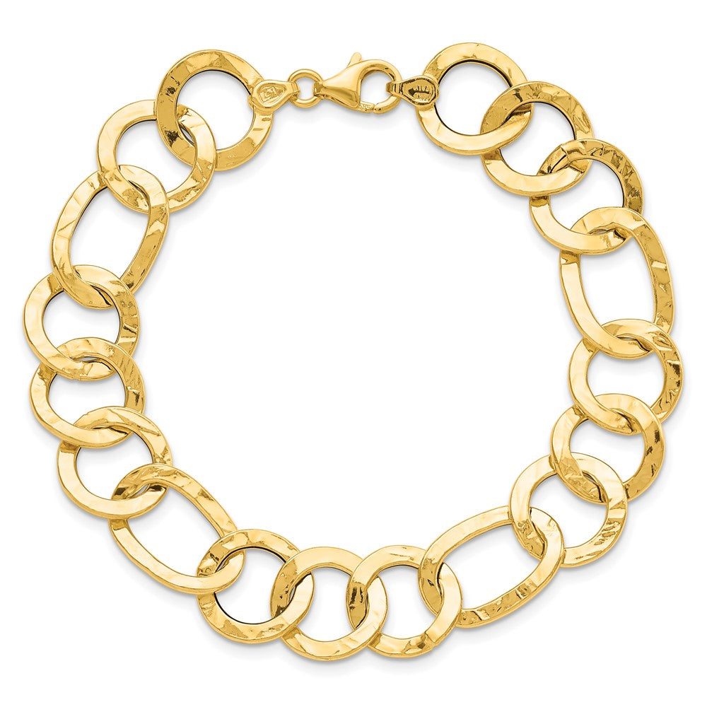 14K Polished Textured Fancy Link Bracelet