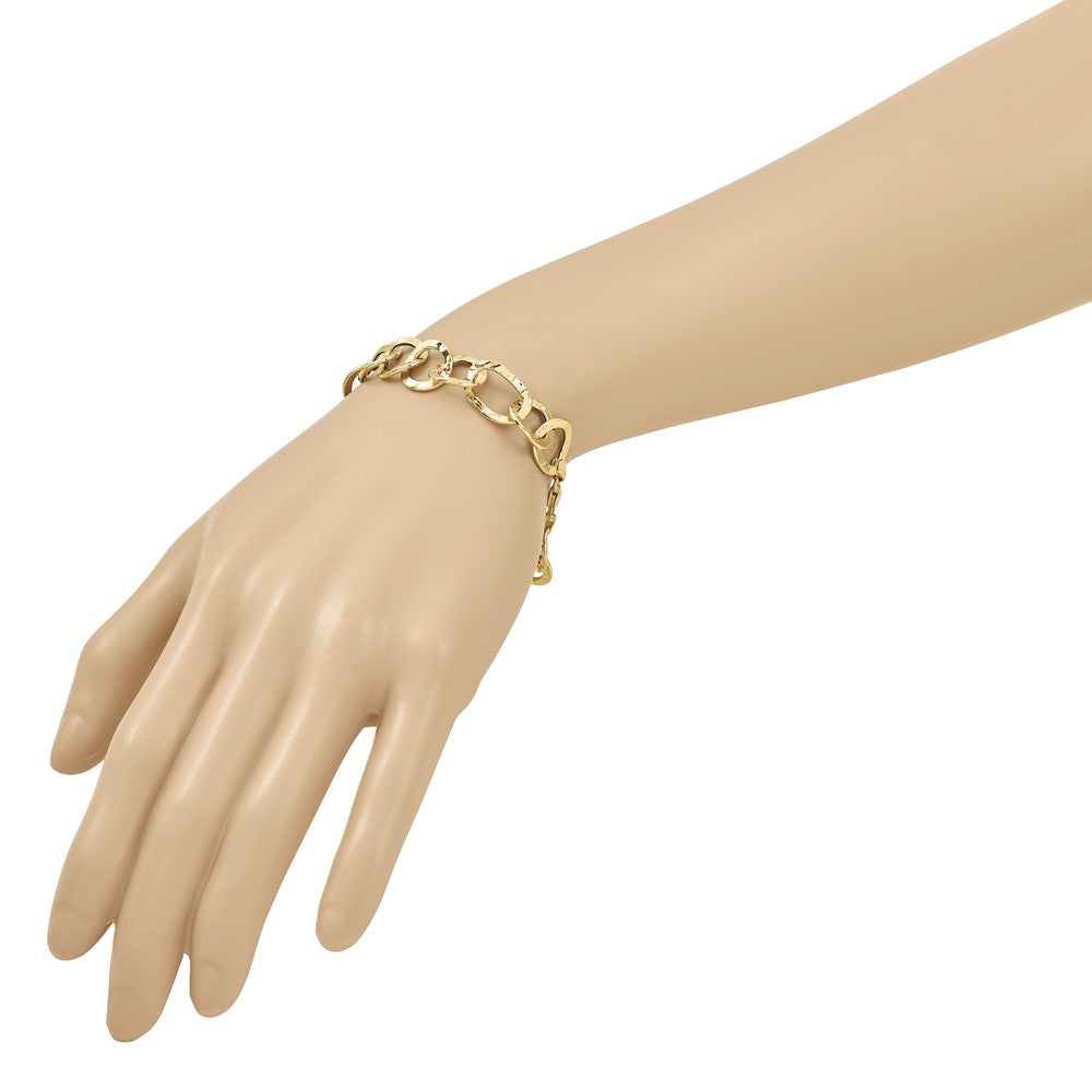 14K Polished Textured Fancy Link Bracelet