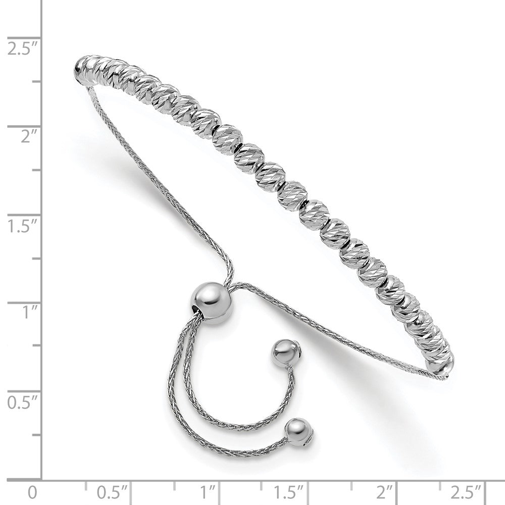 14K White Gold Polished Diamond-cut Beaded Bolo Adj. Bracelet