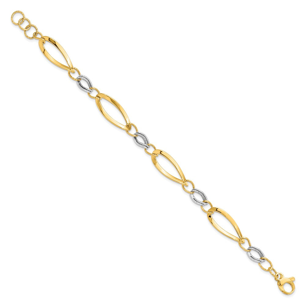 14K Two-tone Polished and Diamond-cut Link with 1/2in. ext. Bracelet