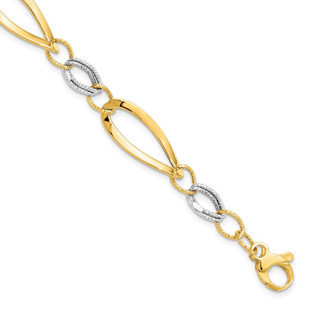 14K Two-tone Polished and Diamond-cut Link with 1/2in. ext. Bracelet