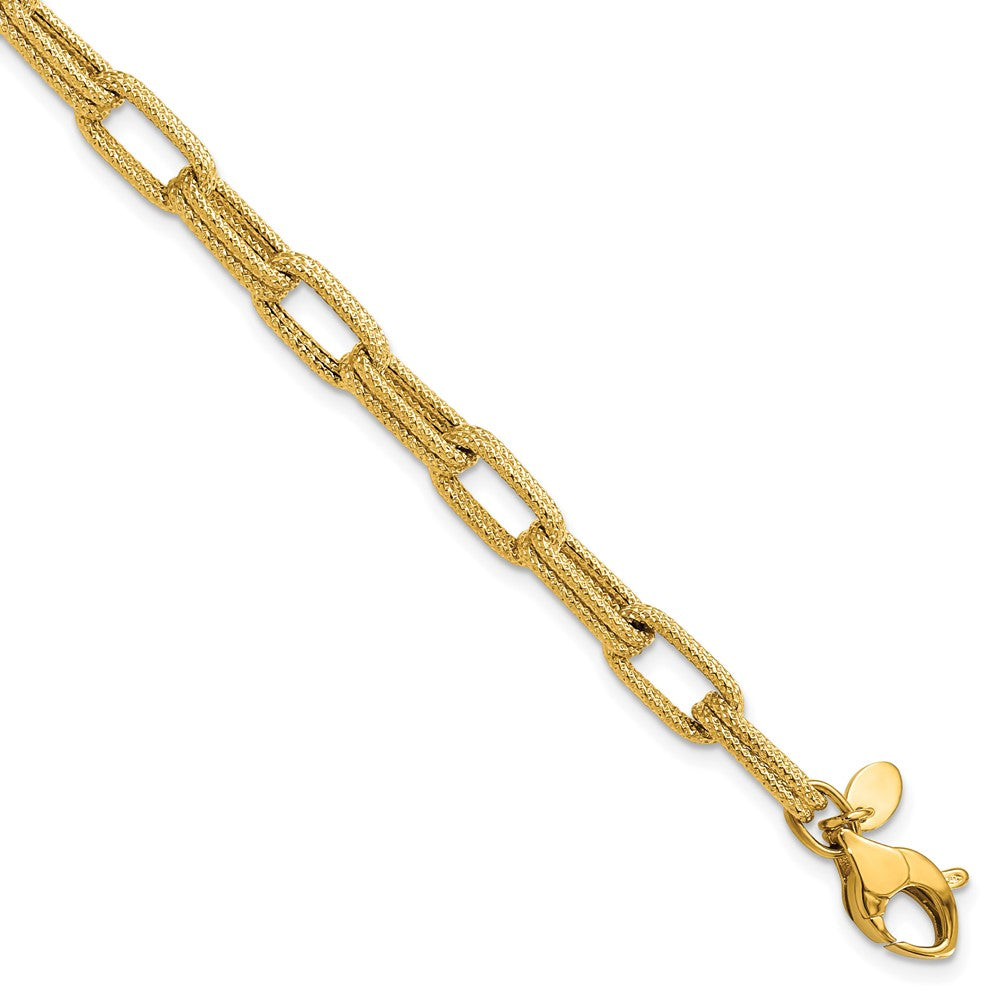 14K Polished Textured Fancy Link Bracelet