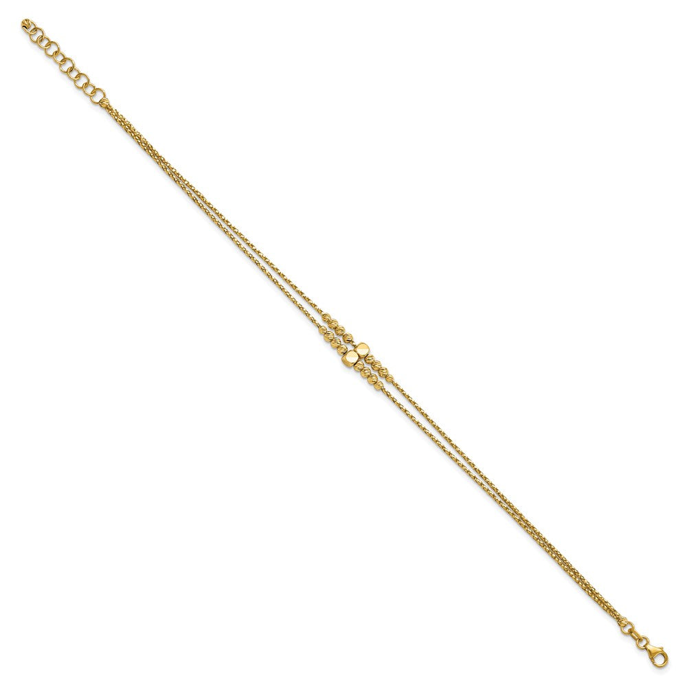 14K Polished Diamond-cut Beaded 2-strand with 1in ext Bracelet