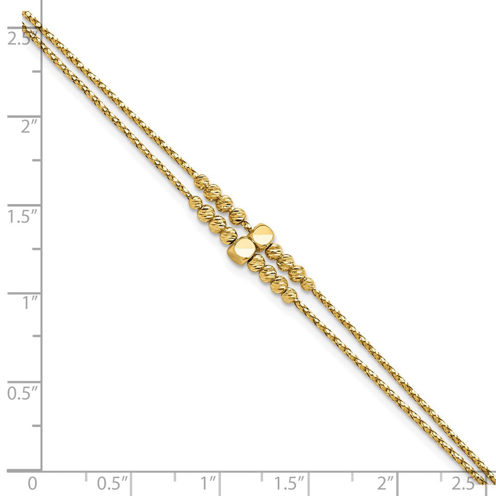 14K Polished Diamond-cut Beaded 2-strand with 1in ext Bracelet