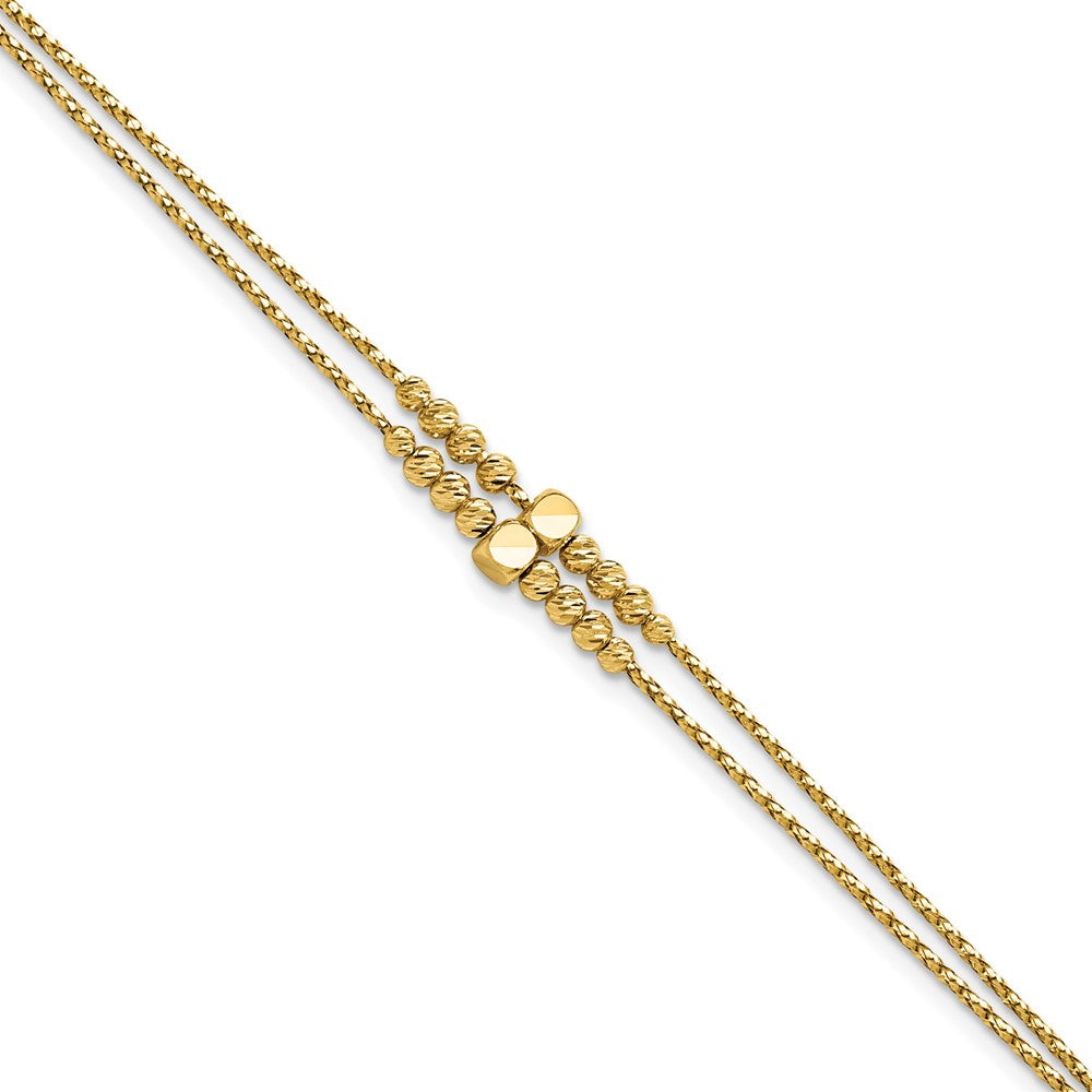14K Polished Diamond-cut Beaded 2-strand with 1in ext Bracelet