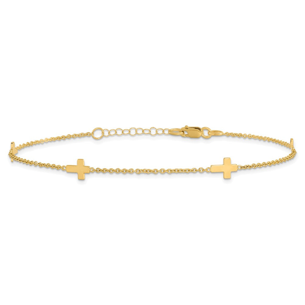 14K Polished Cross 9in with 1in ext. Anklet