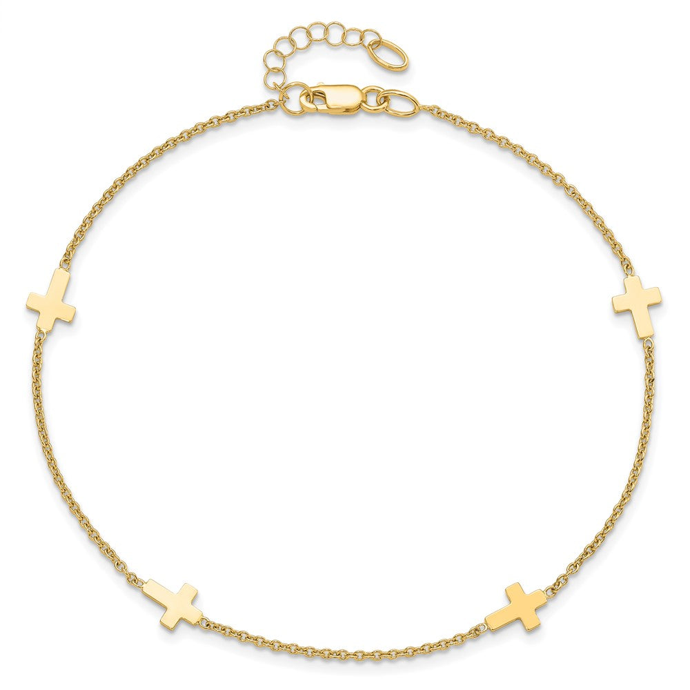 14K Polished Cross 9in with 1in ext. Anklet