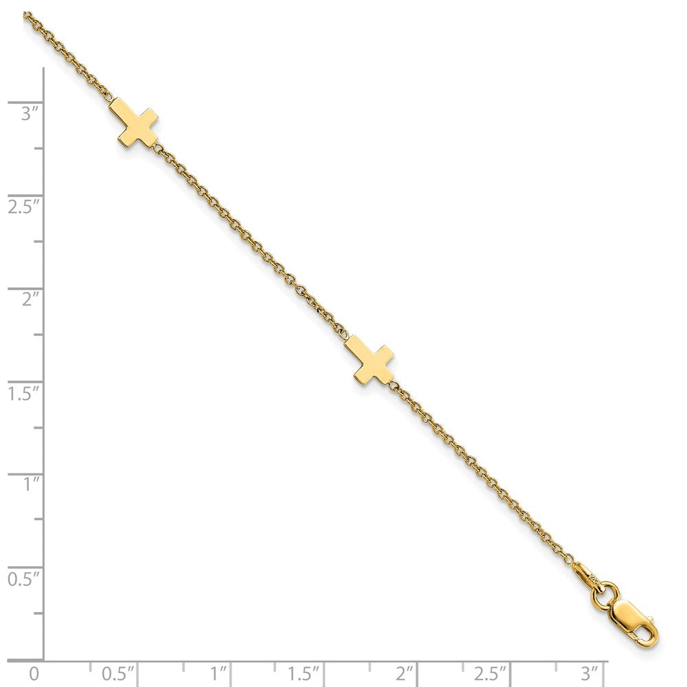 14K Polished Cross 9in with 1in ext. Anklet