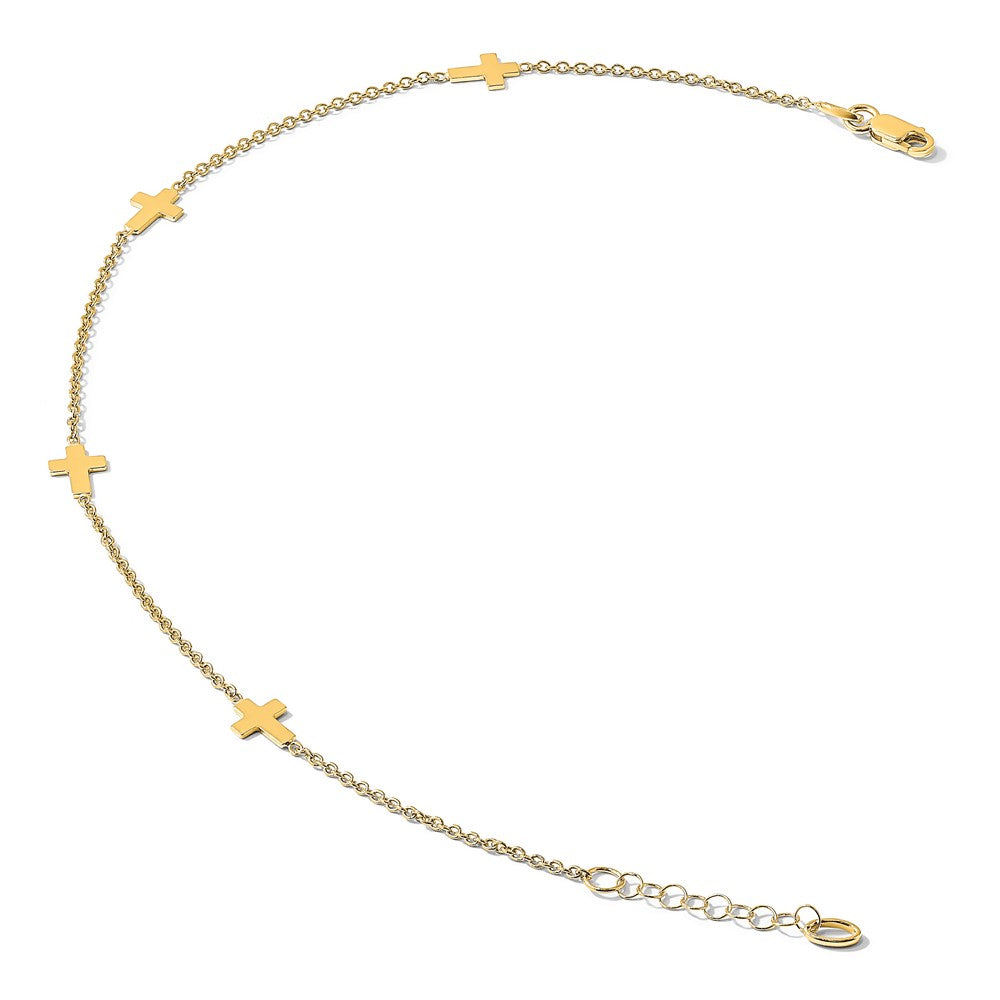 14K Polished Cross 9in with 1in ext. Anklet