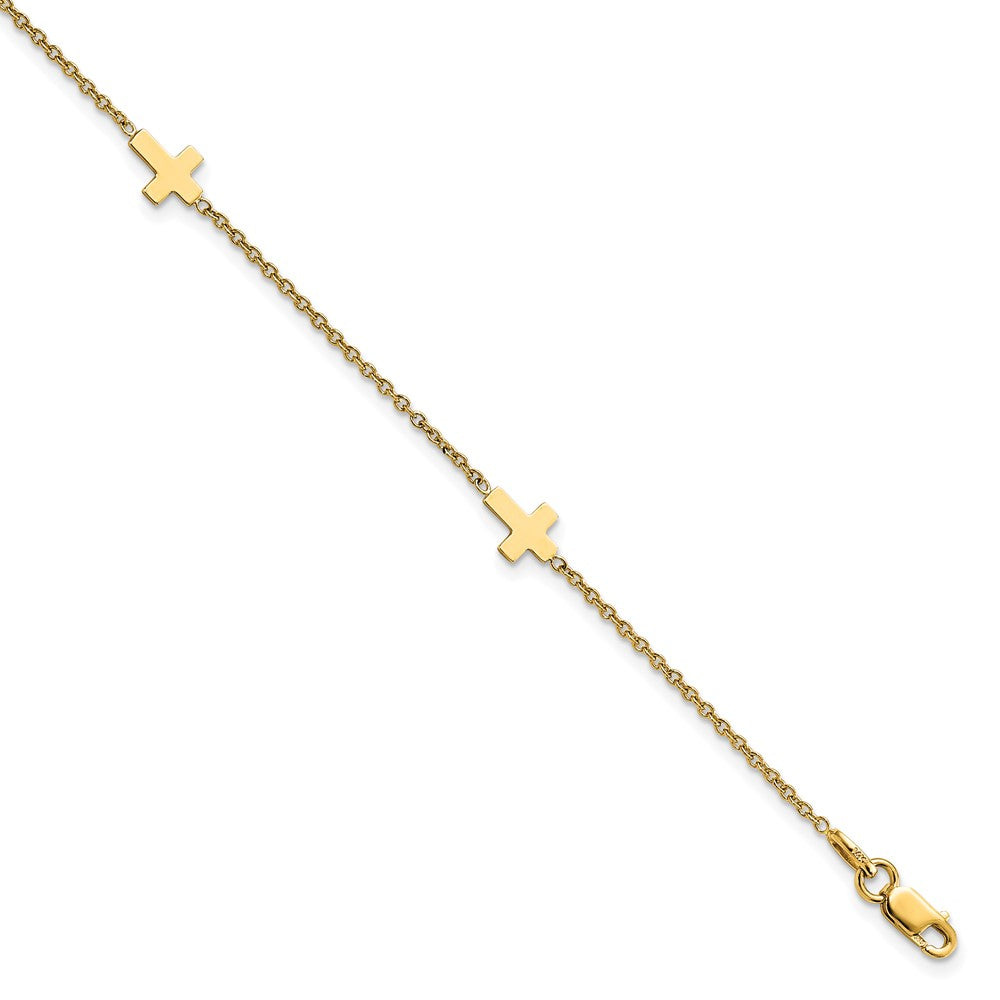 14K Polished Cross 9in with 1in ext. Anklet