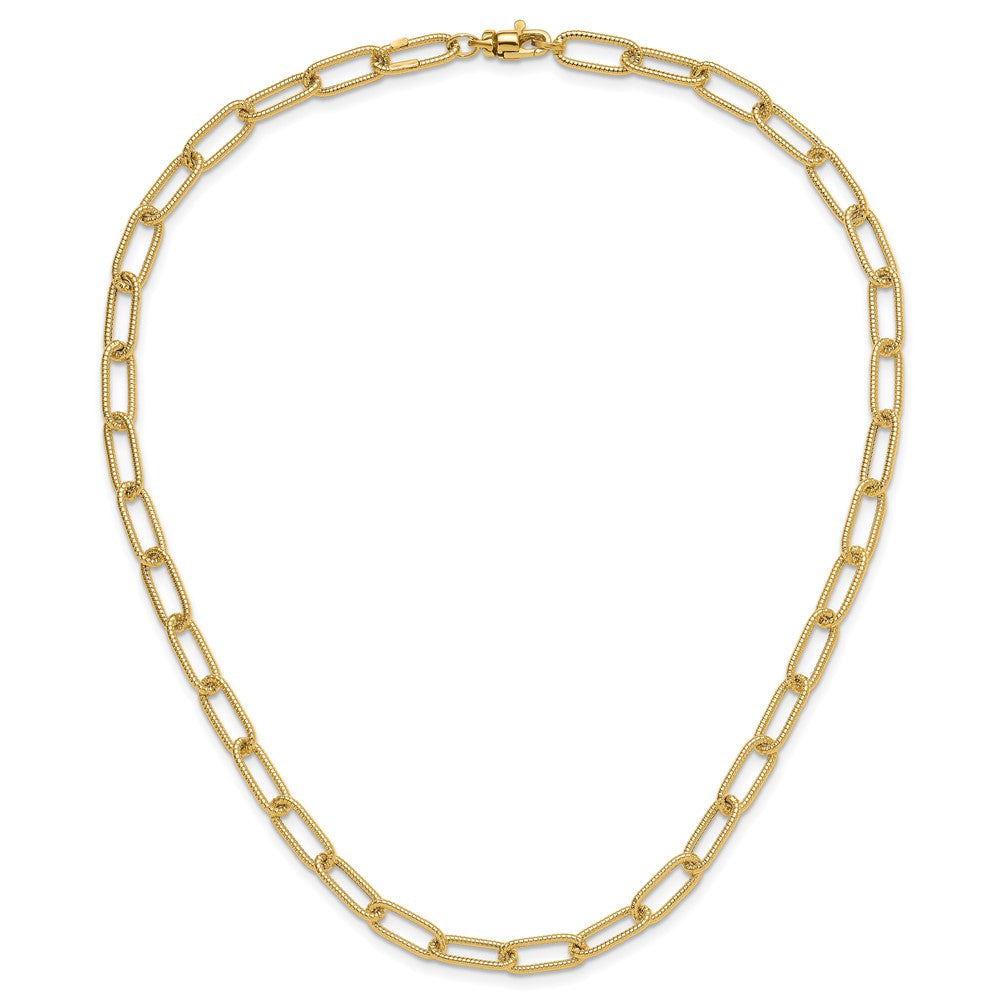 14K Polished Textured Oval Link Necklace