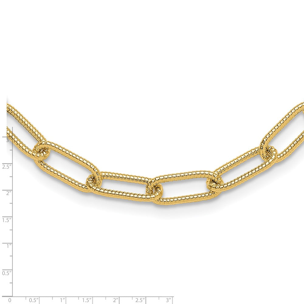 14K Polished Textured Oval Link Necklace