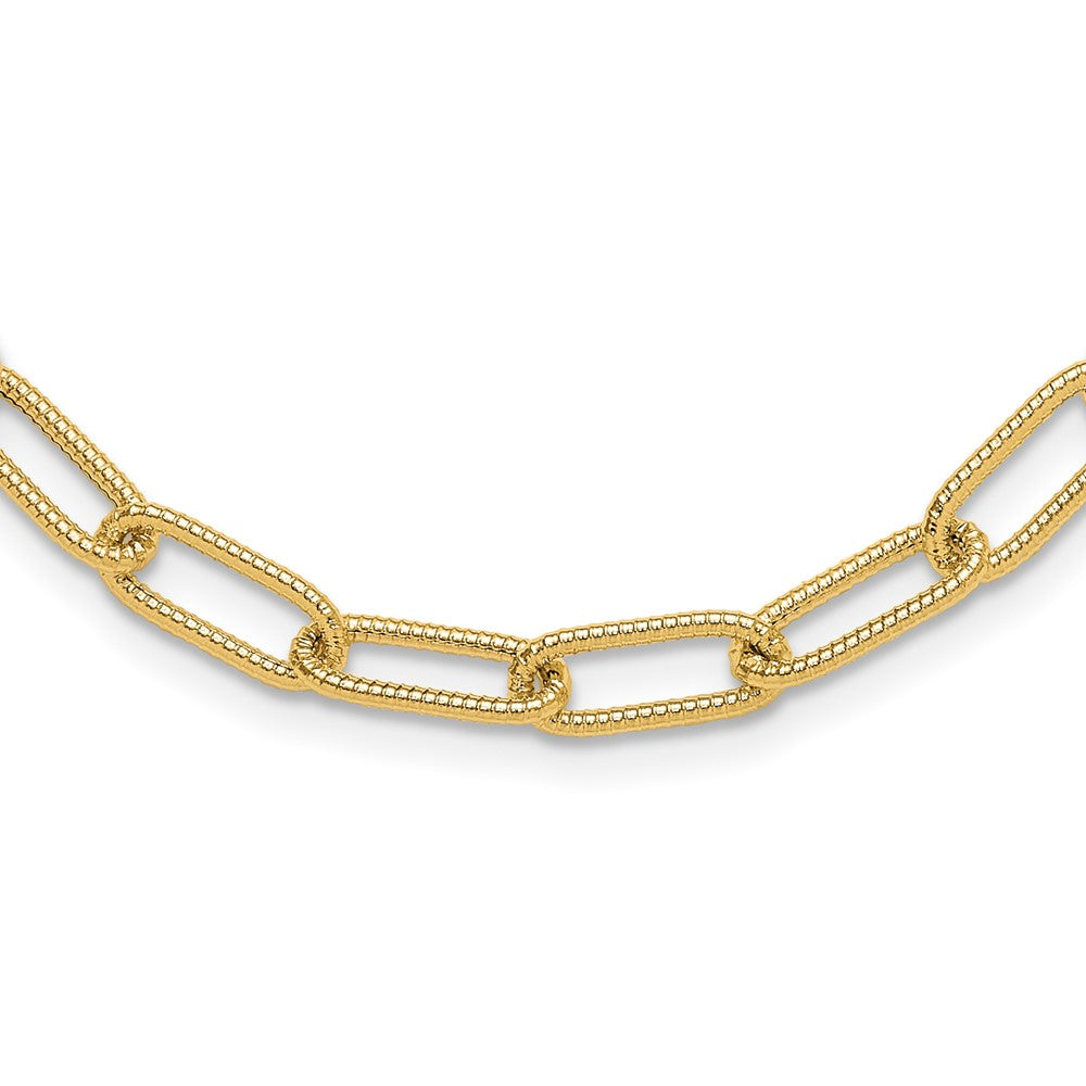 14K Polished Textured Oval Link Necklace