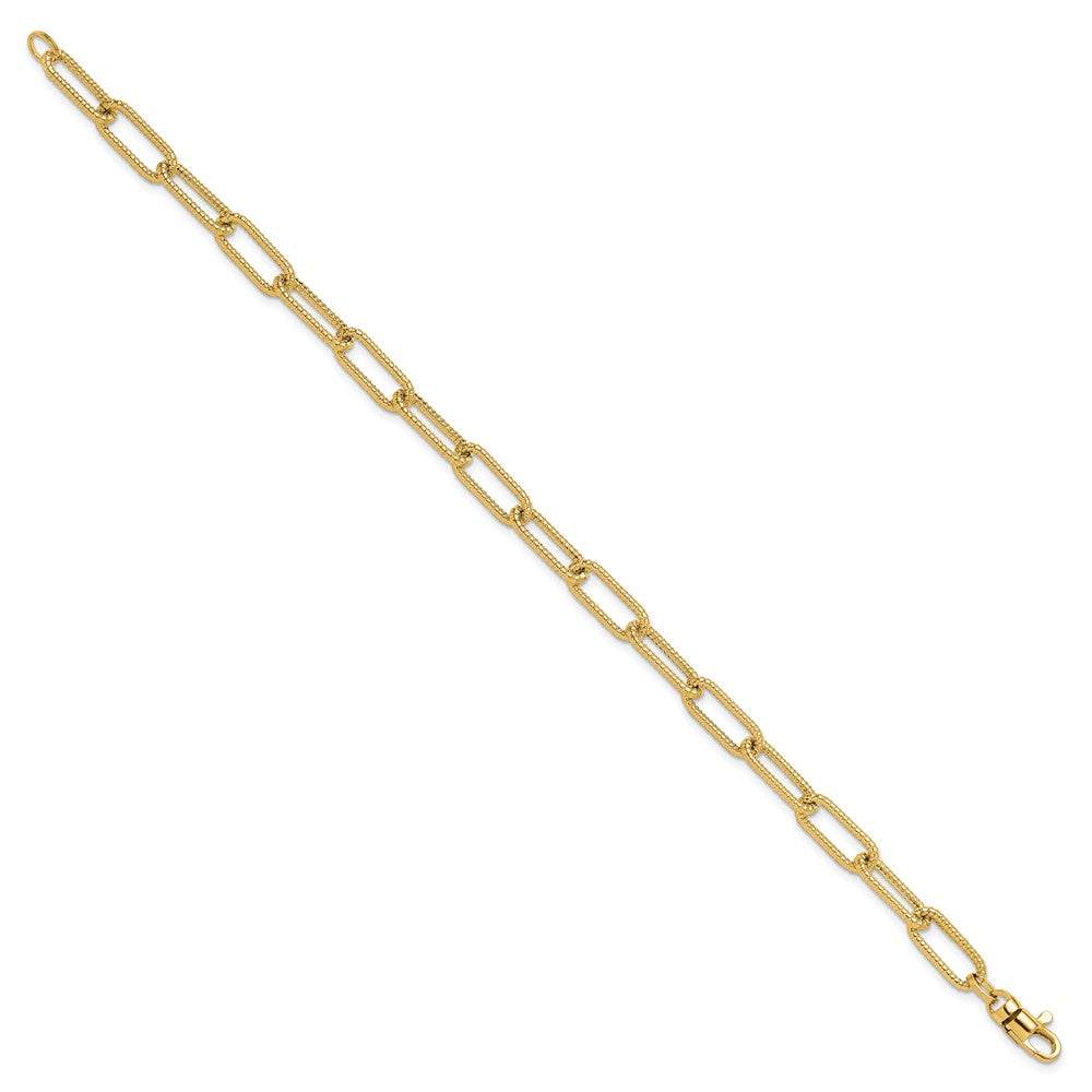 14K Polished Textured Oval Link Bracelet