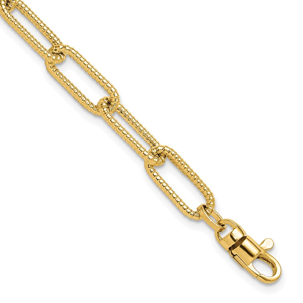 14K Polished Textured Oval Link Bracelet