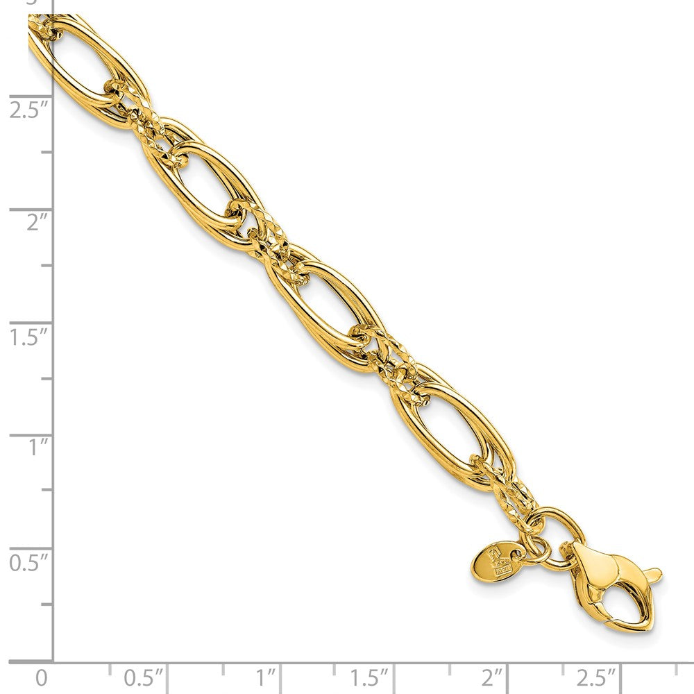 14K Polished Diamond-cut Fancy Link Bracelet