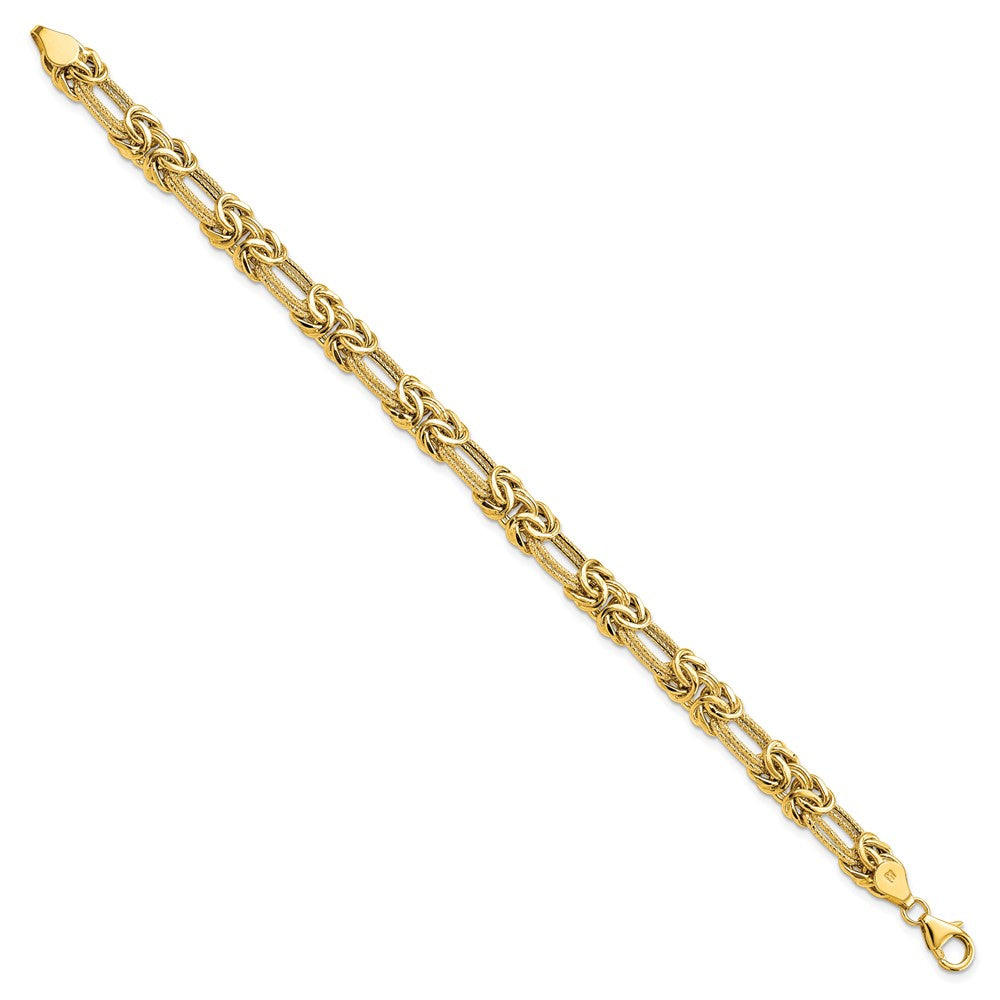 14K Polished Textured Fancy Link Bracelet