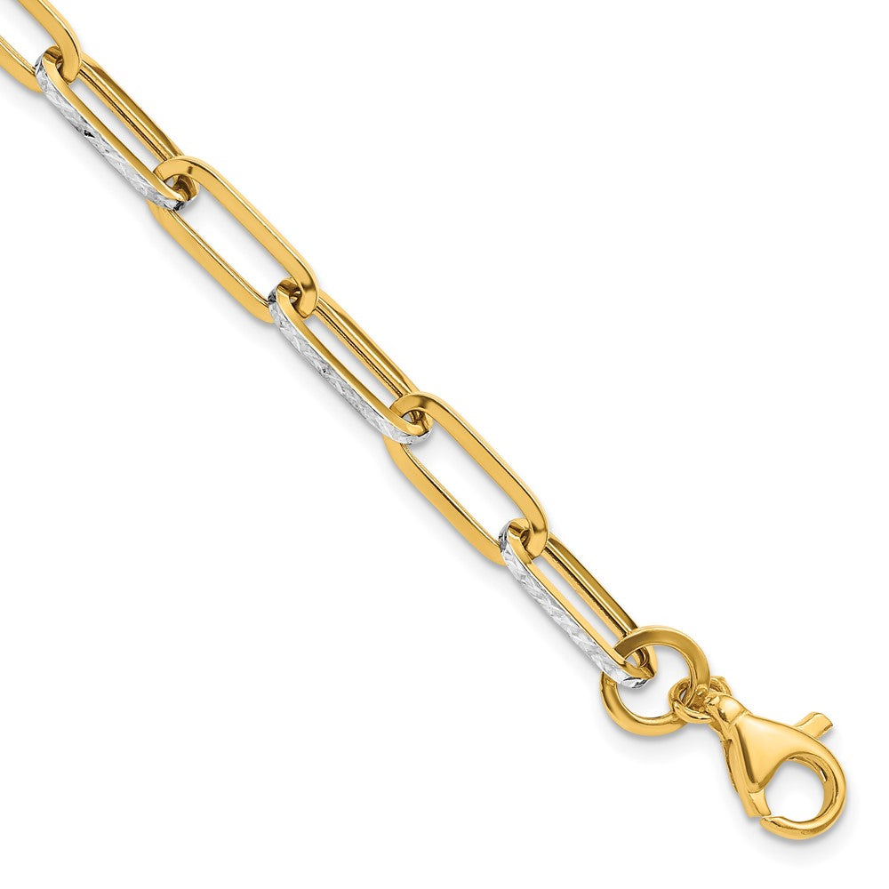 14K with White Rhodium Polished / Diamond-cut Link Bracelet