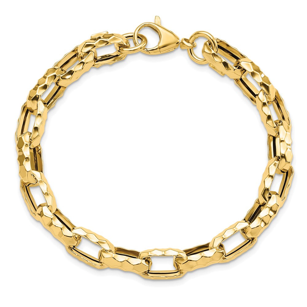 14K Polished Hammered Link Bracelet
