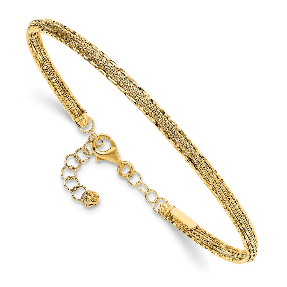 14K Diamond-cut and Textured with Safety Chain Bangle
