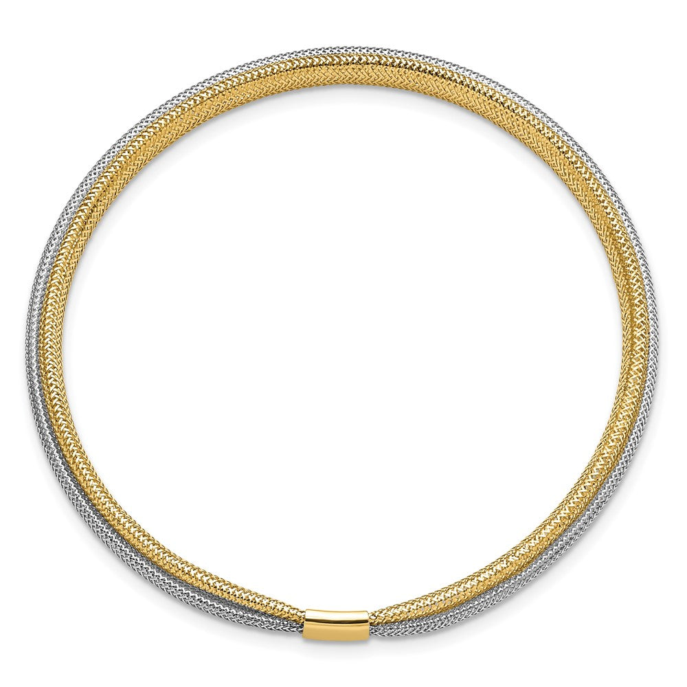 14K with Rhodium Polished Mesh Stretch Bracelet