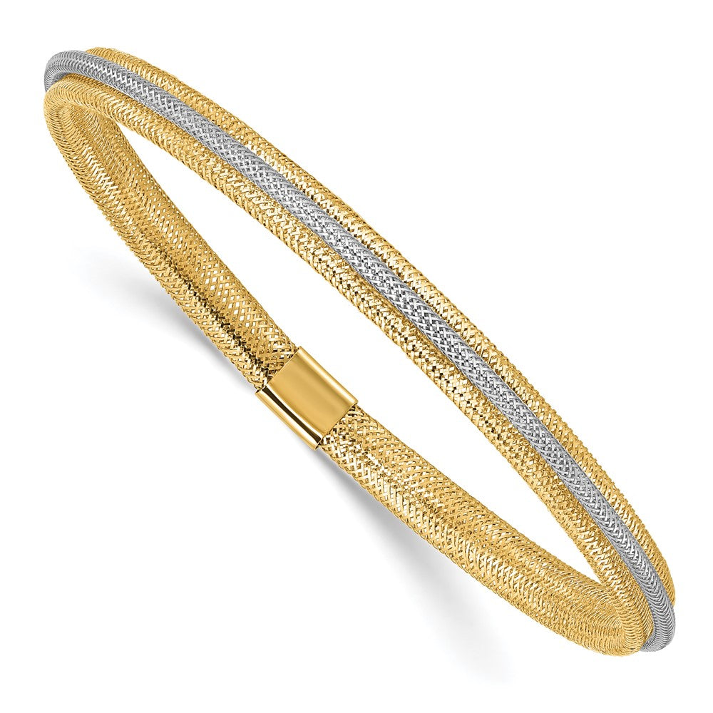 14K with Rhodium Polished Mesh Stretch Bracelet