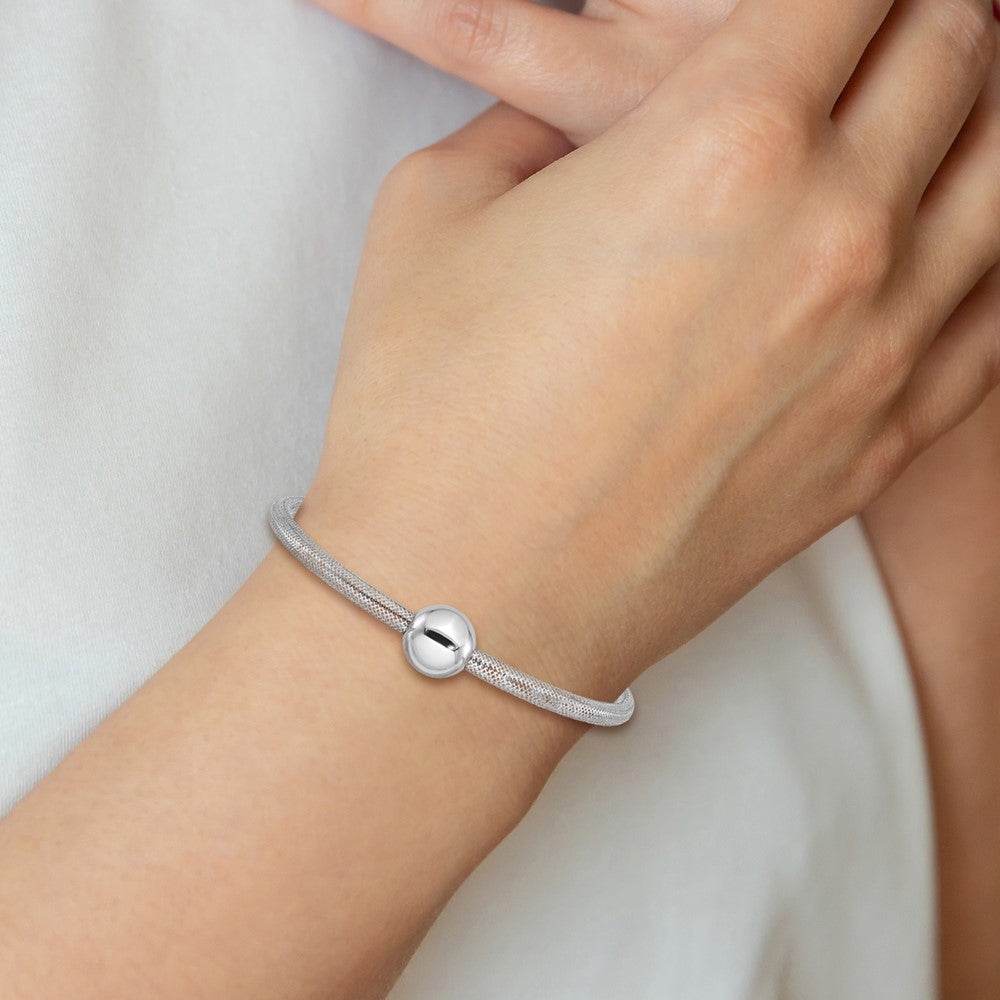 14K with White RH-plating Polished with Bead Stretch Bracelet