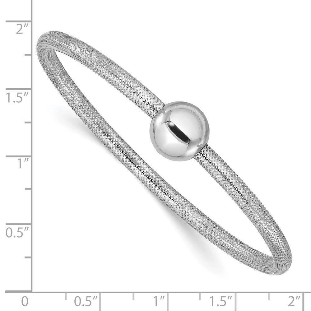 14K with White RH-plating Polished with Bead Stretch Bracelet