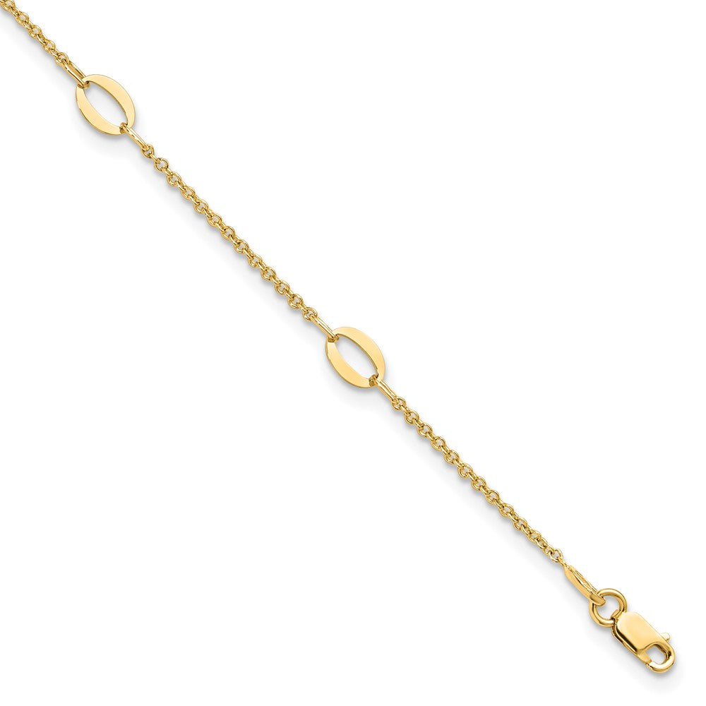 14K Polished Oval Links 9in Plus 1in ext. Anklet