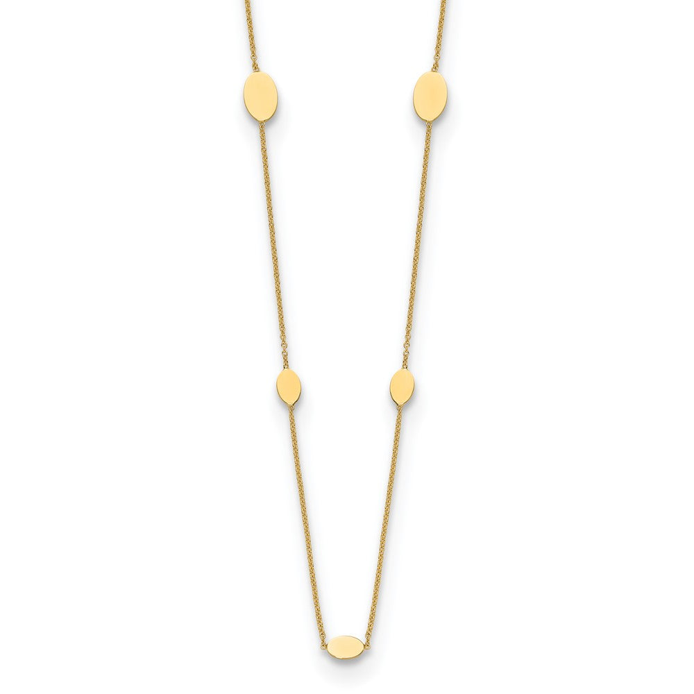 14K Polished Oval Discs Station with 1in ext. Necklace
