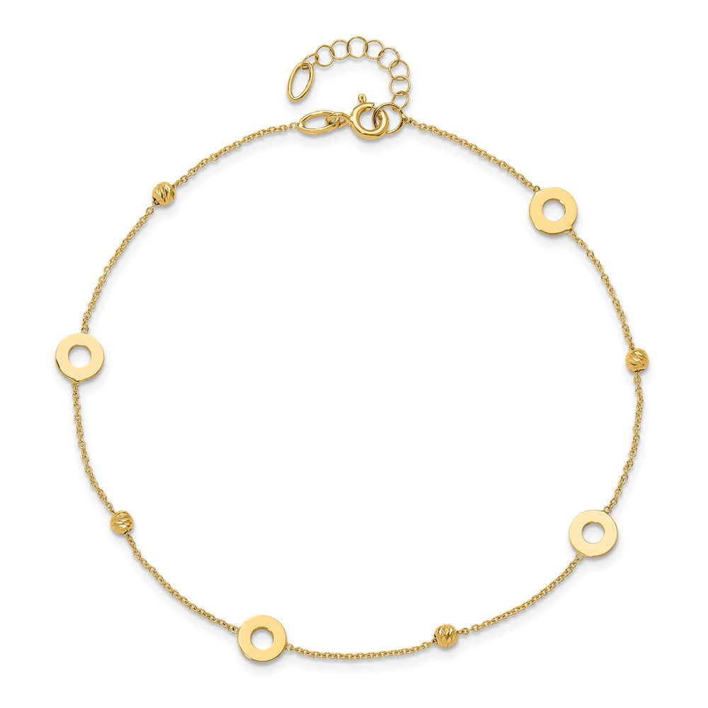 14K Polished and Diamond-cut Beads 9in Plus 1in ext. Anklet