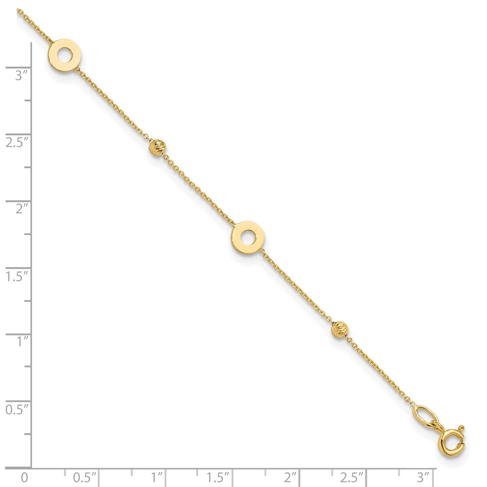 14K Polished and Diamond-cut Beads 9in Plus 1in ext. Anklet