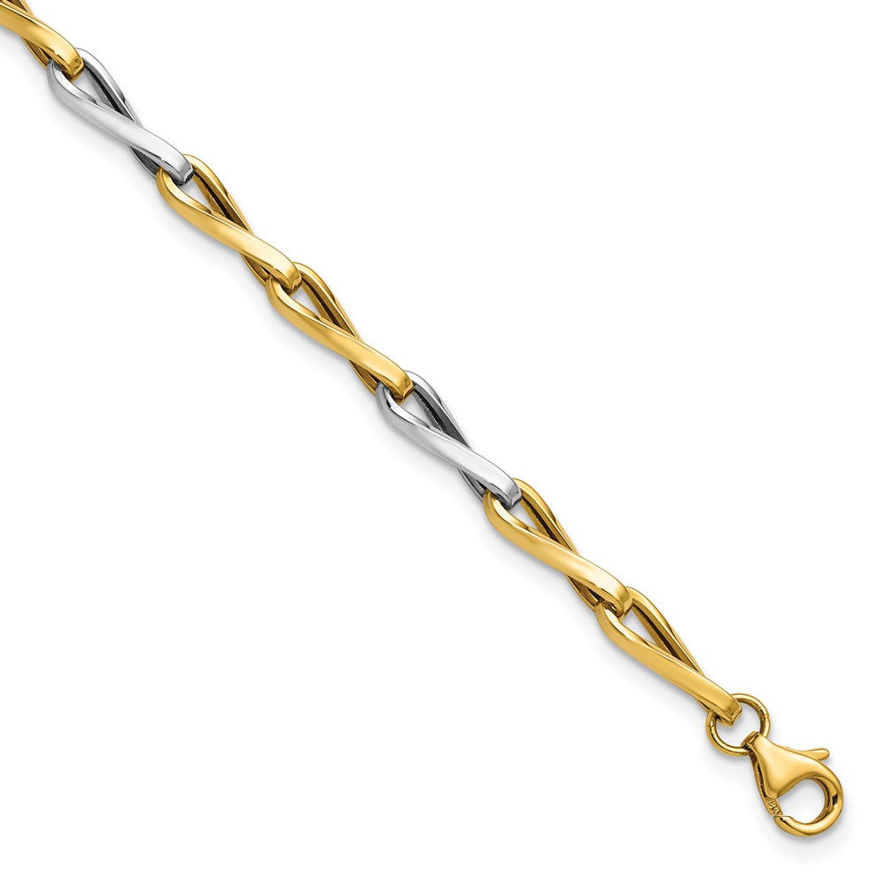14K with White Rhodium Polished Fancy Twisted Link Bracelet