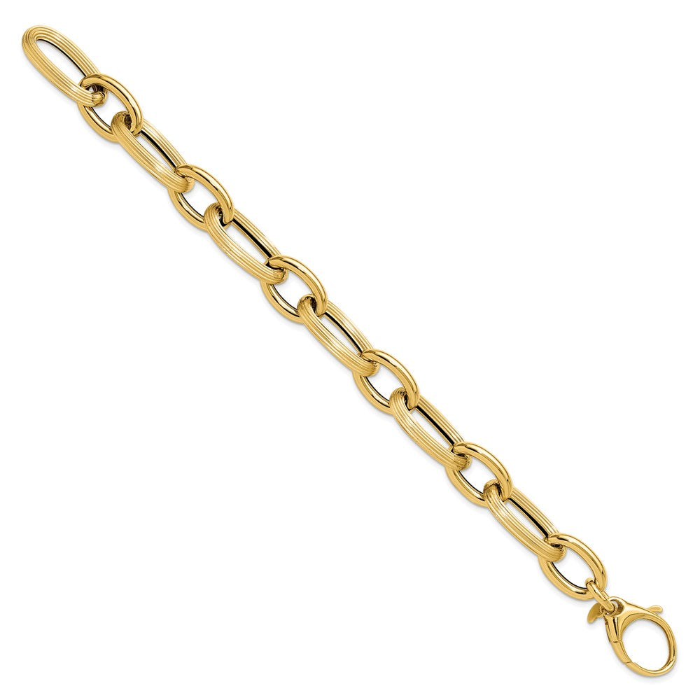 14K Polished Textured Hollow Fancy Link Bracelet