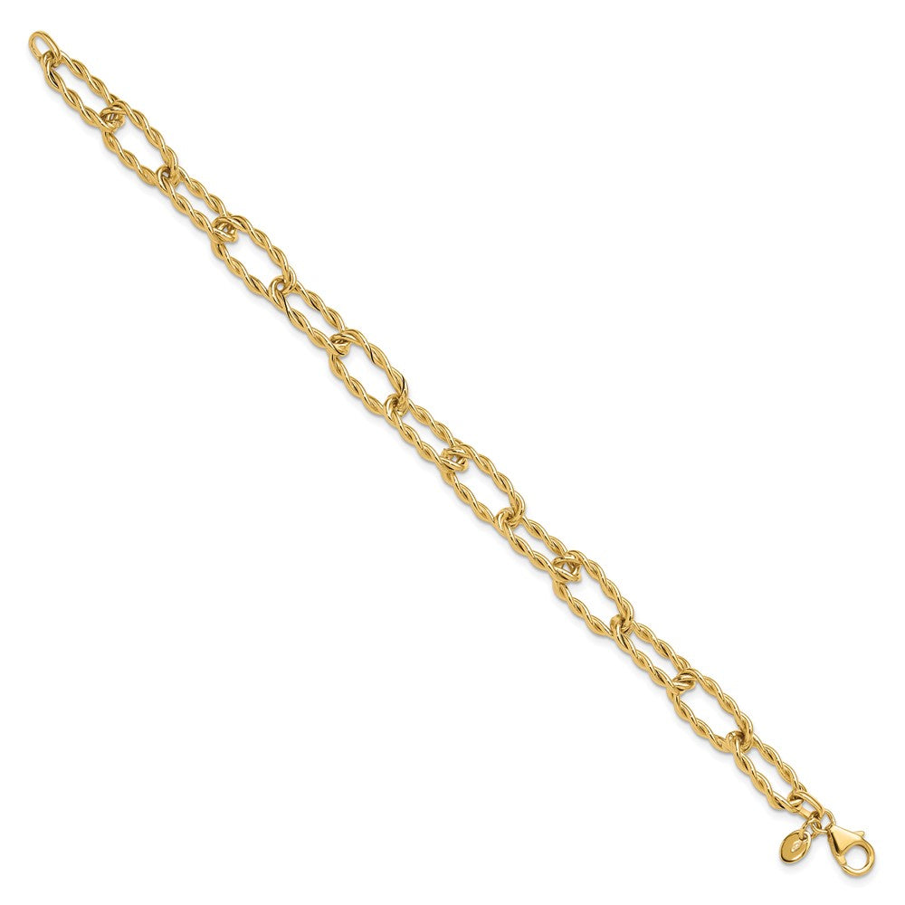 14K Polished and Textured Twisted Link Bracelet