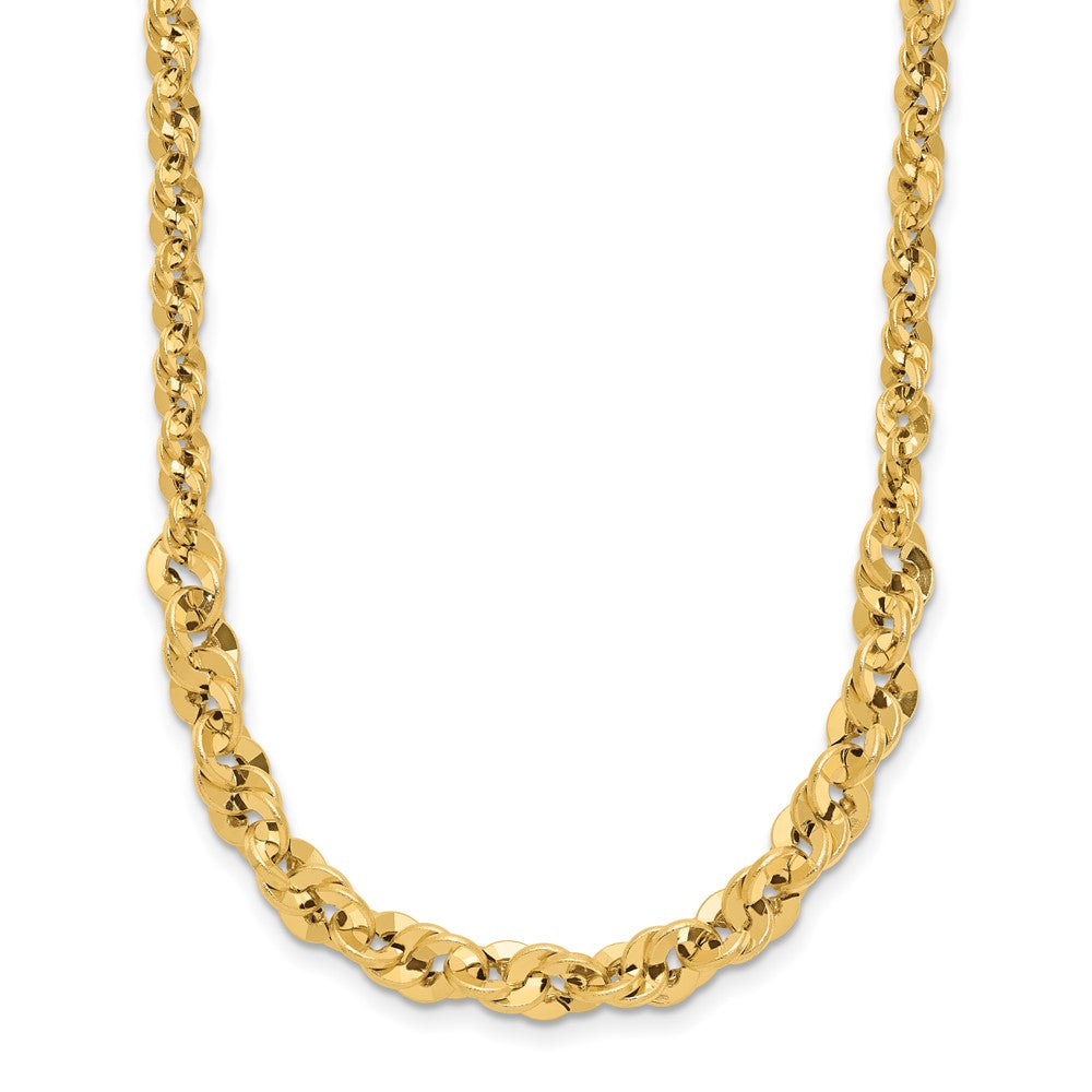 14K Polished and Diamond-cut Fancy Link Graduated 18in Necklace