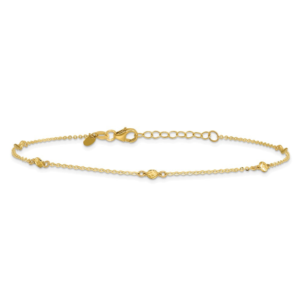 14K Polished Diamond-cut 9in Plus 1in ext. Anklet