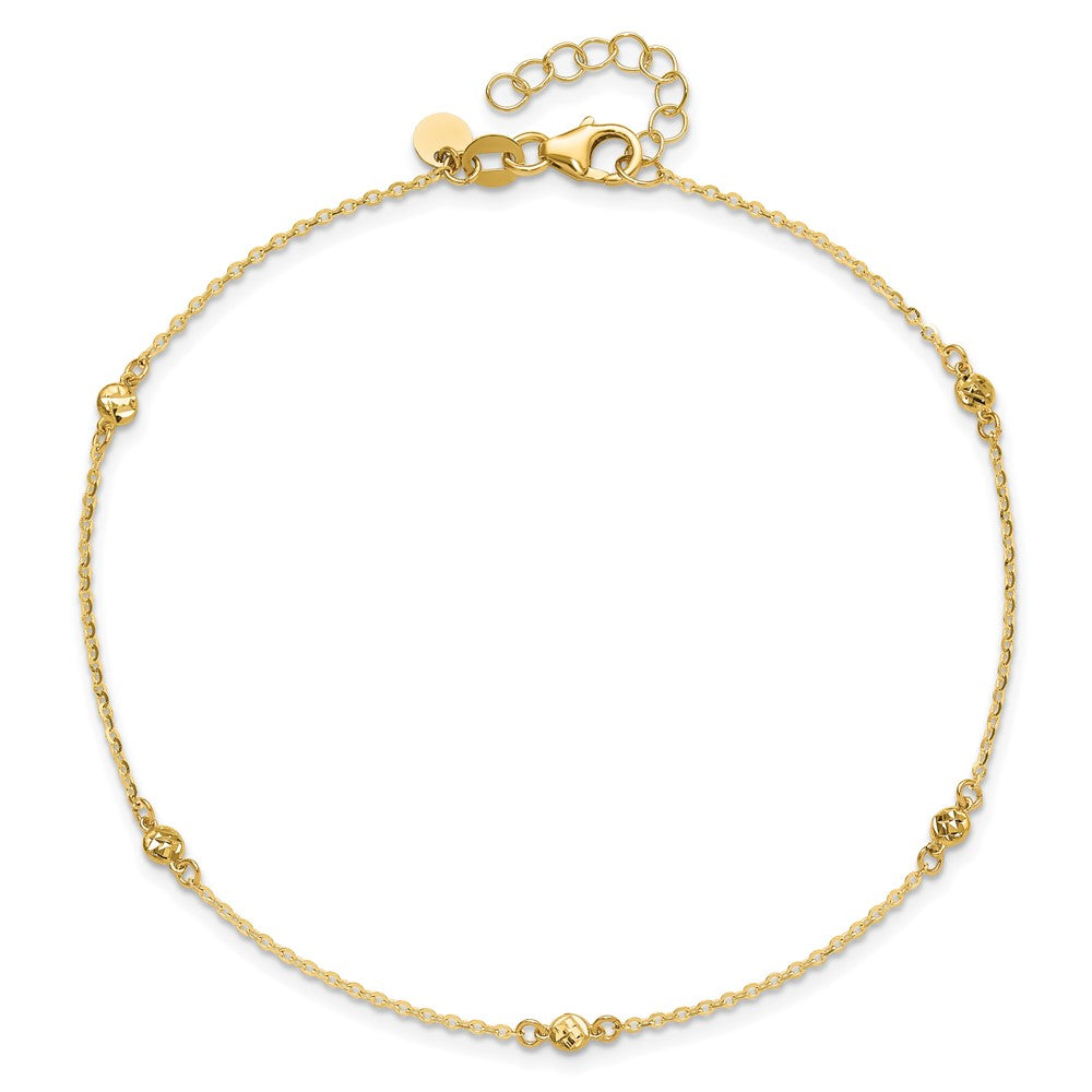 14K Polished Diamond-cut 9in Plus 1in ext. Anklet