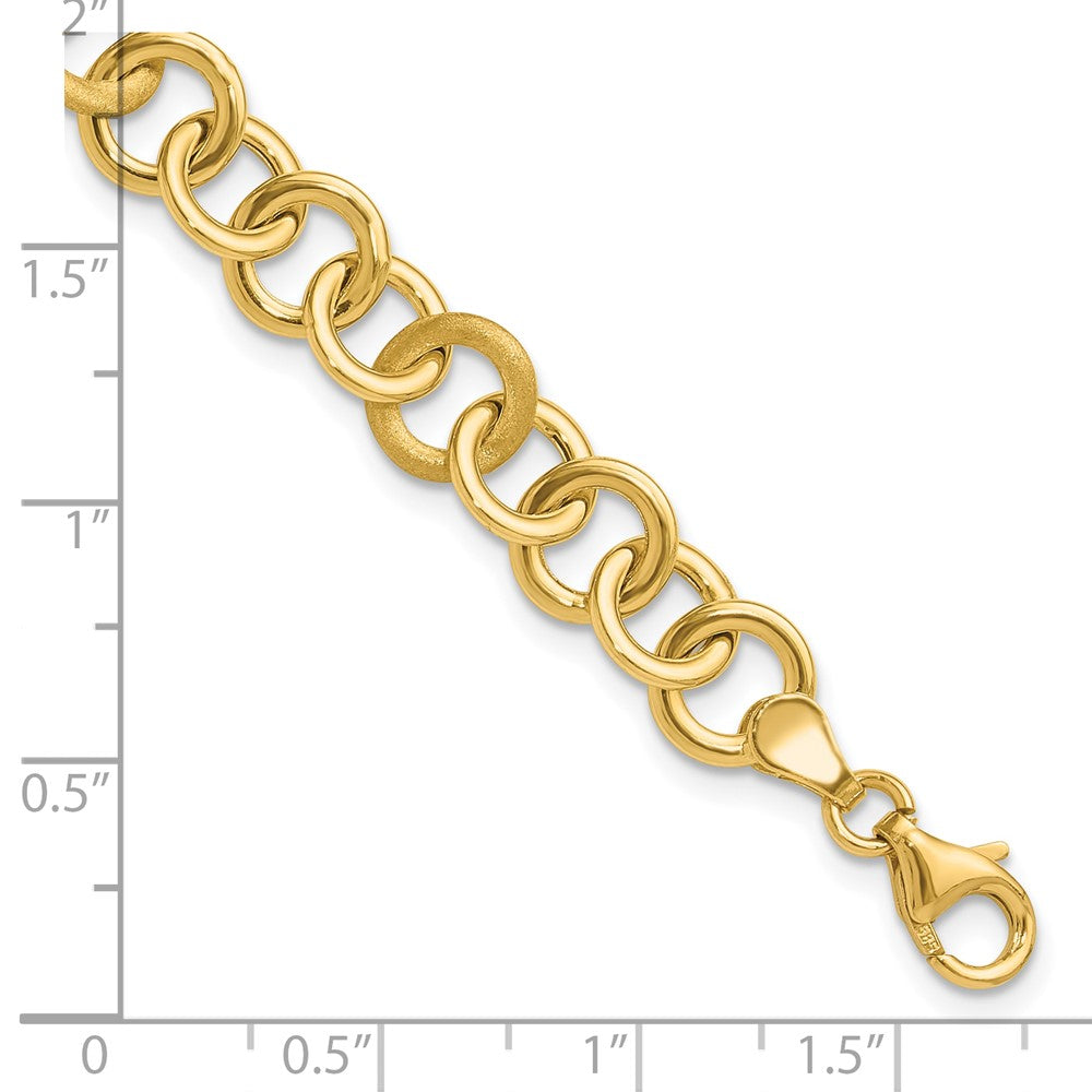 14K Polished and Satin Fancy Circle Link Bracelet